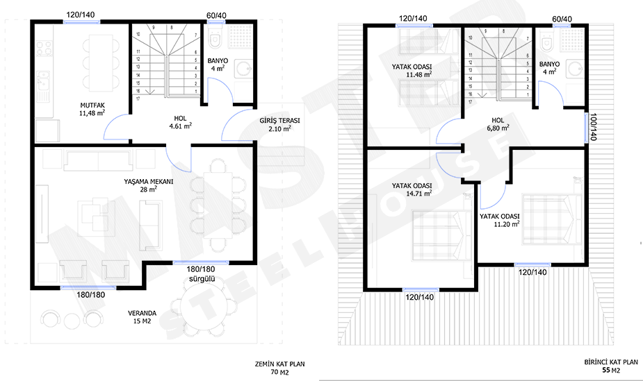 125m2 Dubleks Zemin Kat Planı
