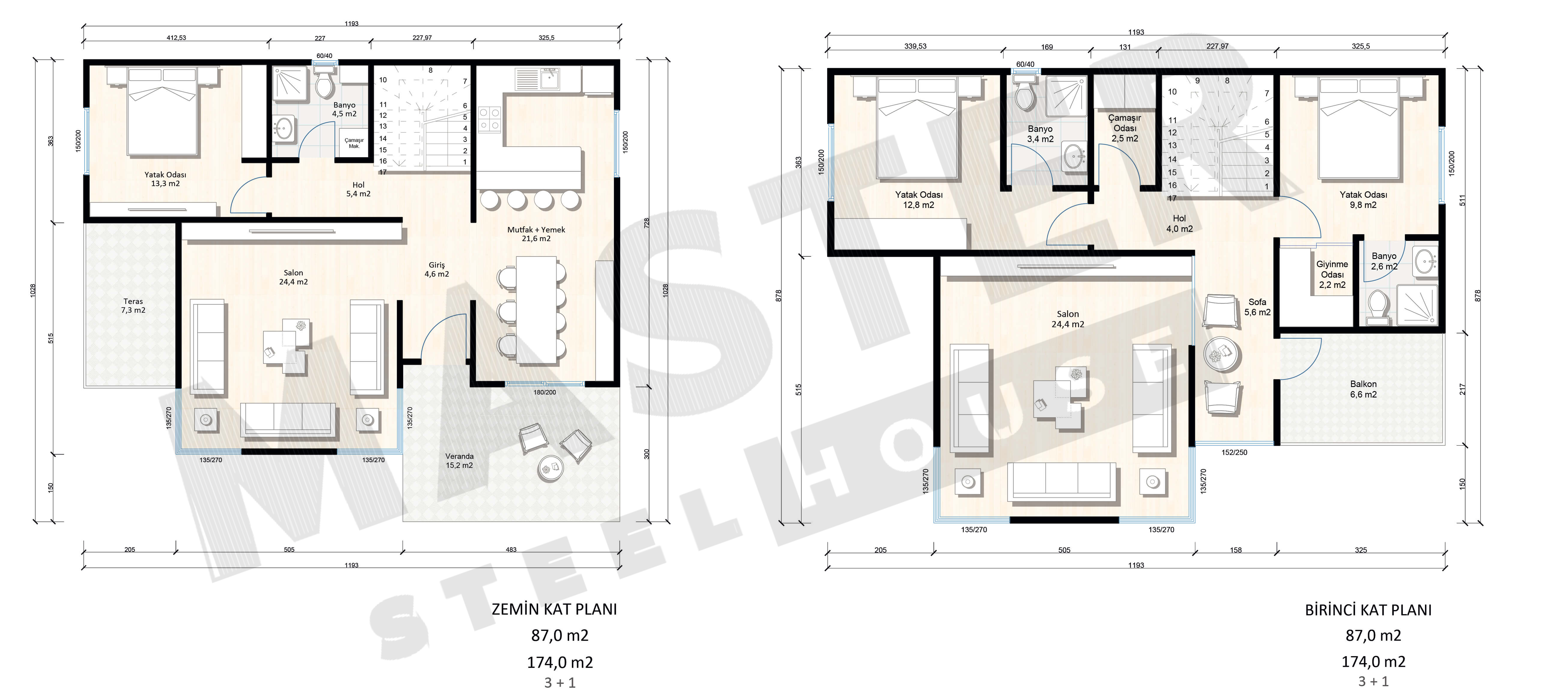174 m2 Kat Planı
